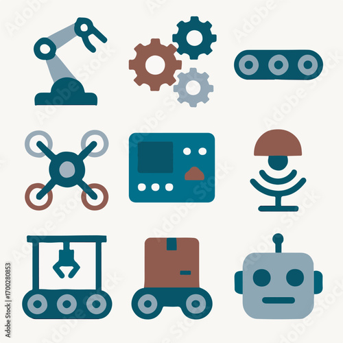 Assorted automation icons in flat design