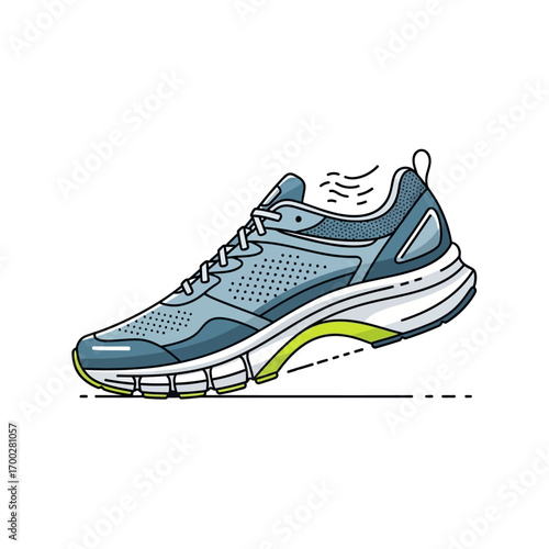 Blue Running Shoe Design Illustration.