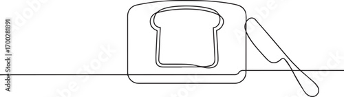 bread with a knife one continuous line art, Vector illustration, One line art, Line art graphic style.
