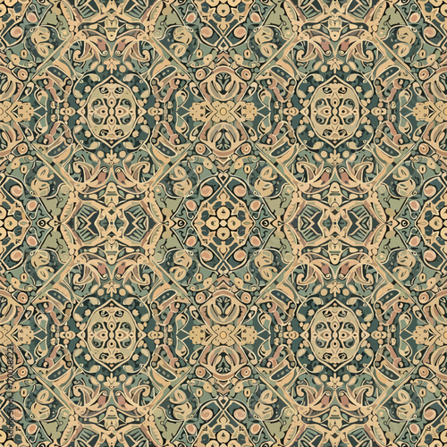 Intricate ornamental seamless pattern with vintage artistic flair and muted tones, seamless pattern, royalty stock.