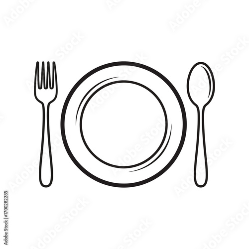 Dining Utensils and Plate Illustration.