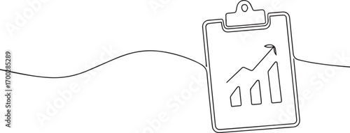 clipboard with graphics in continuous one continuous line art, Vector illustration, One line art, Line art graphic style.
