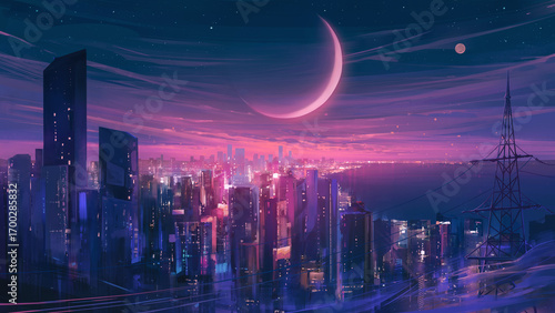 Cyberpunk City Night View for Sci - Fi and Urban Themes