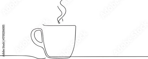 coffee cup continuous one continuous line art, Vector illustration, One line art, Line art graphic style.