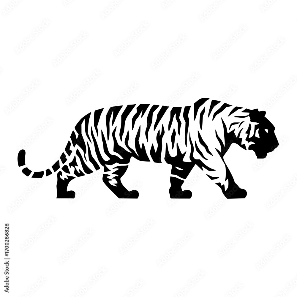 Obraz premium Majestic tiger prowling with bold black and white stripes a symbol of power and wild beauty