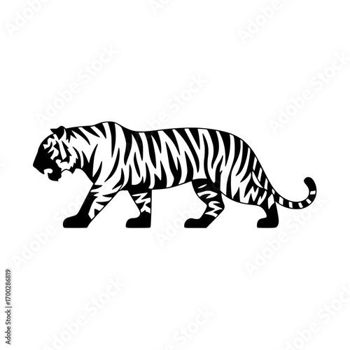 Majestic tiger prowling with powerful stride embodying strength and wild elegance