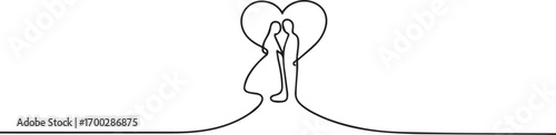 couple wedding one continuous line art, Vector illustration, One line art, Line art graphic style.