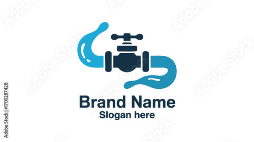 Modern plumbing logo design with water flow and valve symbol