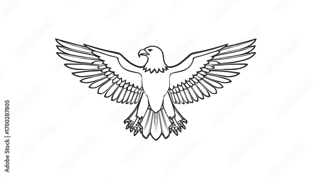 A powerful eagle with wings spread wide, depicted in a clean black and white line art vector illustration style, symbolizing freedom and strength A powerful eagle with wings spread wide, depicted in a clean black and white line art vector illustration style, symbolizing freedom and strength