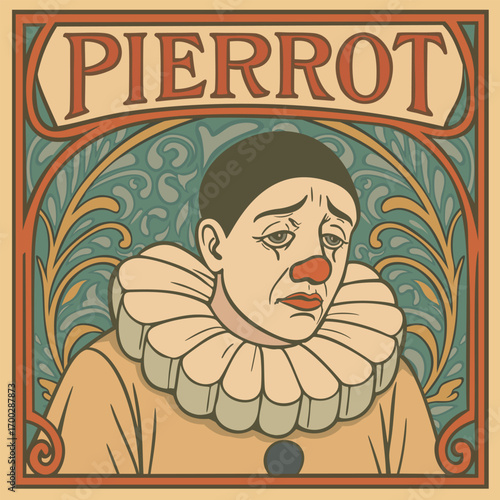 Pierrot clown. Vintage poster in art nouveau style