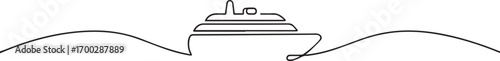 cruise ship tourism transportation continuous one continuous line art, Vector illustration, One line art, Line art graphic style.