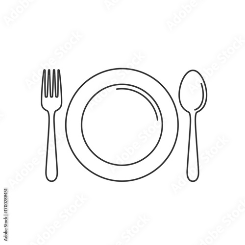 Simple dining set illustration - plate, fork, and spoon.