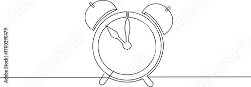 Alarm clock in continuous one continuous line art, Vector illustration, One line art, Line art graphic style.