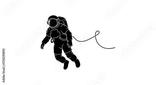 Astronaut floating in space silhouette isolated on white background