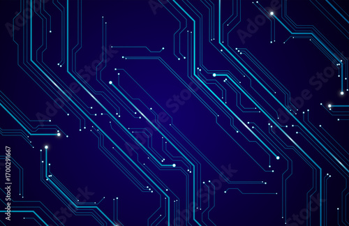 Blue Glowing Motherboard Circuit Design Futuristic Background