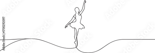 Ballerina dancer in continuous one continuous line art, Vector illustration, One line art, Line art graphic style.