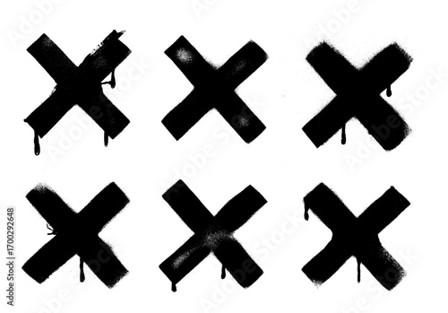 Simple X Grunge Stencil Spray Paint Stroke Vector Set