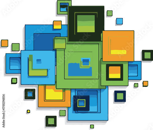 Abstract Geometric Vector Illustration of Colorful Square Shapes in Modern Style