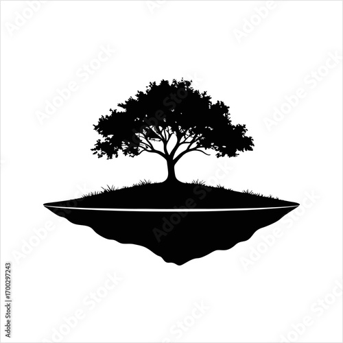 Vector icon of floating island with tree
