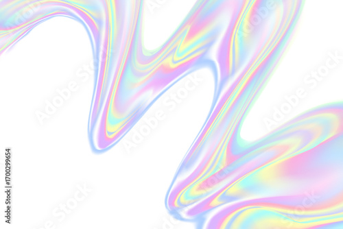 Futuristic light neon iridescent holographic 3D liquid flowing wave form, splash isolated design element, transparent background, abstract geometric glass shape decoration.