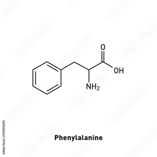 Structural formula of Phenylalanine. Scientific substance. Nonessential amino acid.