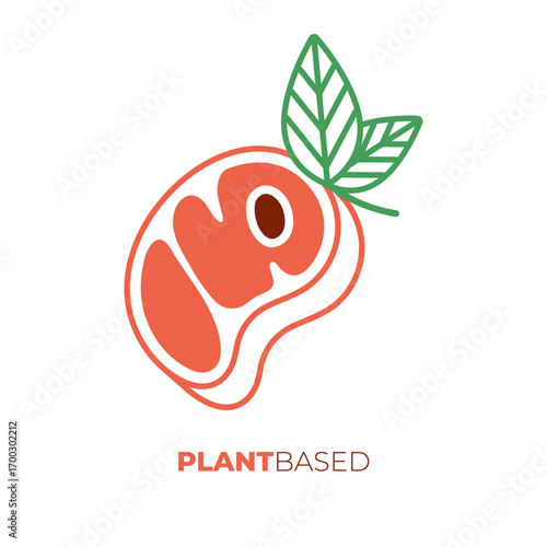 Plant based meat symbol. Vegan food, sustainable, cruelty free vegetarian healthy eating. Vector design.