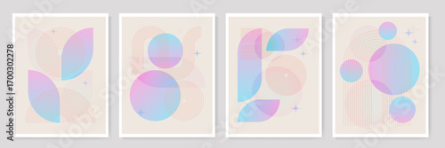 Abstract geometric gradient poster background set. Cover template background design collection with line art shapes and gradient elements. Modern vector design