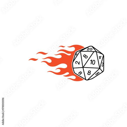 Fiery twenty sided die symbolizing chance and excitement in gaming adventures