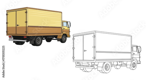 Boxy 1970s European Moving Truck Coloring Page for Creative Artistic Fun