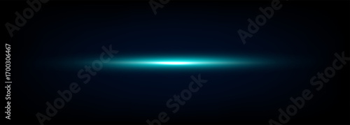 Bright horizontal beam of light on black background. Glowing laser effect creating futuristic and sci-fi aesthetics. Suitable for technology, energy, speed and digital design themes.