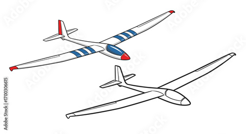 Glider Aircraft Coloring Page with Dual Design for Aviation and Coloring Enthusiasts