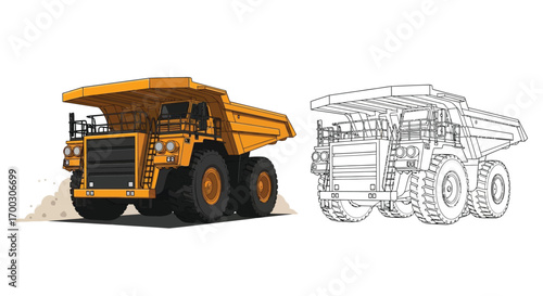 Heavy Duty Mining Truck Coloring Page with Full and Outline Version for Kids and Adults