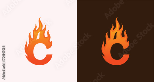 Flaming fire Letter C Logo Set Heated Alphabet and Typography Icons

