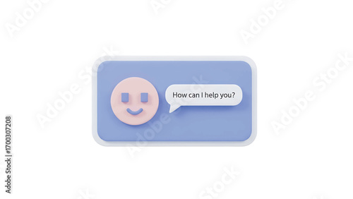 Smiling face on blue card asking 'How can I help you?' offering assistance and support in a friendly and approachable manner, providing a positive and helpful interaction.