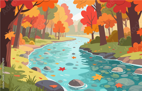 Graphic illustration style, landscape image, vector image	