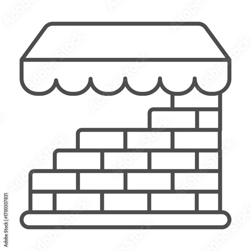 Storefront of brick wall thin line icon, finance and real estate concept. Vector graphics. Brick wall showcase facade, market sign on white background, outline style icon of mobile or web design.