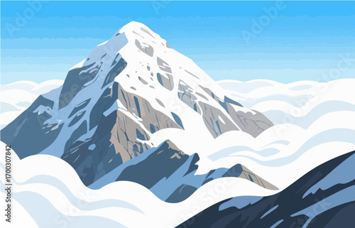 Graphic illustration style, landscape image, vector image	