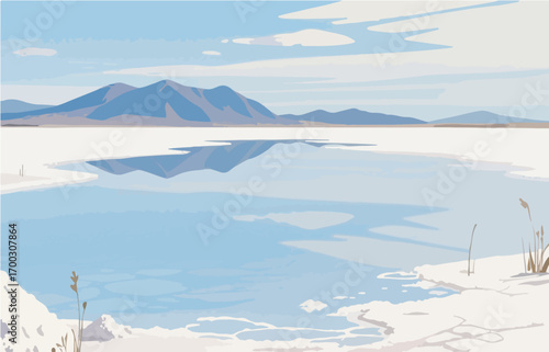 Graphic illustration style, landscape image, vector image	