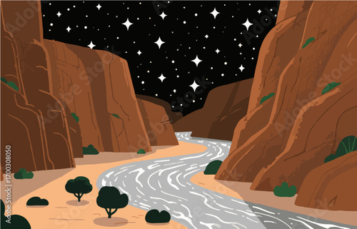 Graphic illustration style, landscape image, vector image	