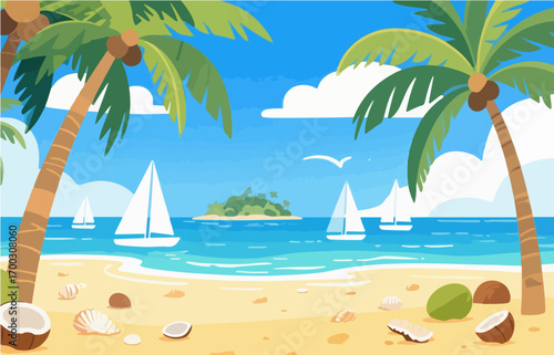 Graphic illustration style, landscape image, vector image	
