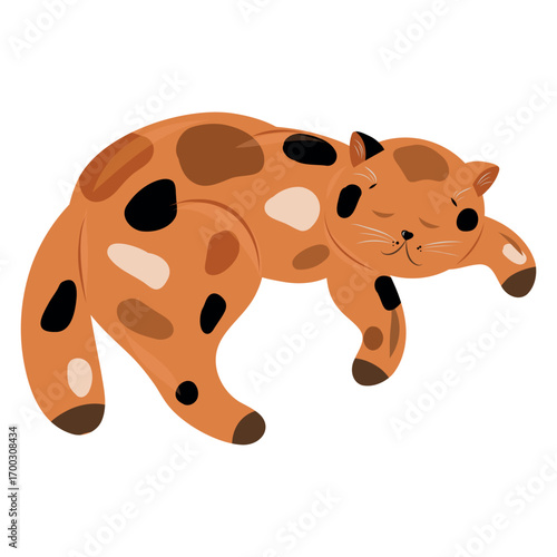Cat Illustration, Sleeping Cat, Orange Pet Animal