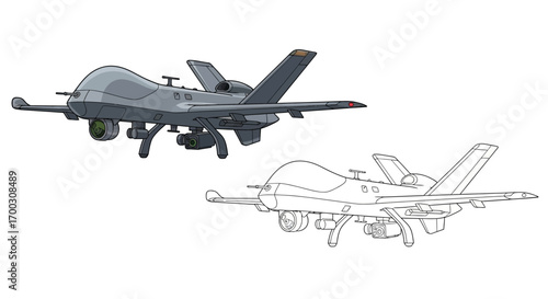 Reconnaissance Drone Plane Coloring Page with Bold Lines for Printing and Fun