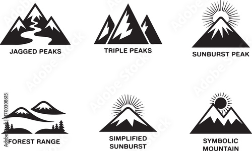 "Mountain Silhouette Vector Bundle"

"Nature Landscape Peaks Logo Collection"

"Sunrise and River Mountain Icons Set"