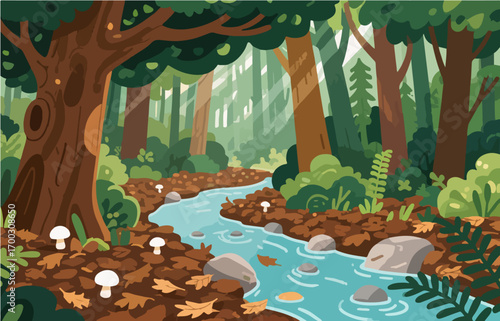 Graphic illustration style, landscape image, vector image	