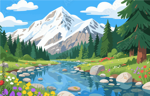 Graphic illustration style, landscape image, vector image	