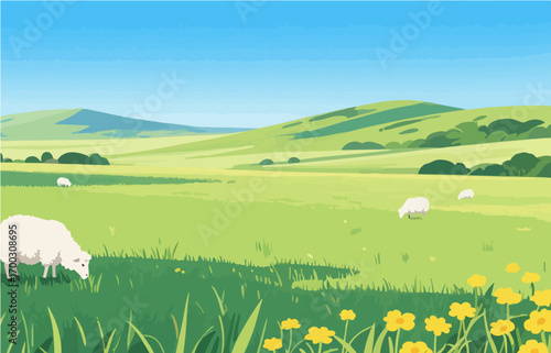 Graphic illustration style, landscape image, vector image	