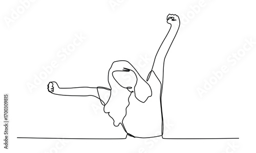 Continuous one line art  of a woman stretching arms is relaxing picture vector illustration.