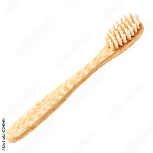 Bamboo Toothbrush Close Up on Transparent Background