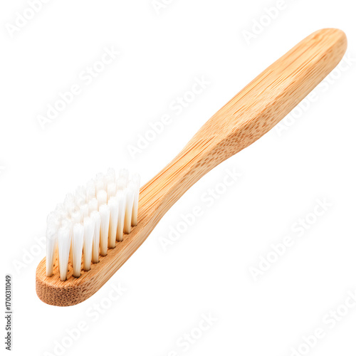 Angled Bamboo Toothbrush on Transparent Background