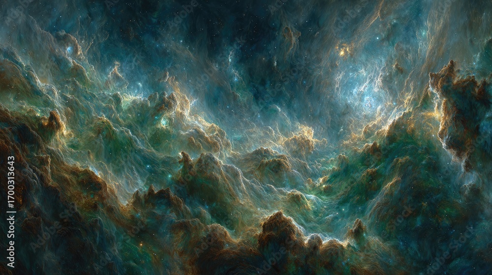 Naklejka premium Colorful Cosmic Nebula With Glowing Stars